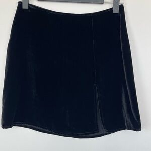 Reformation Black Mini Velvet Skirt with Slit